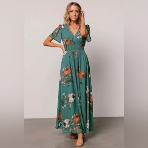NWT Baltic Born Birdie Maxi Long Dress Short Sleeve Eucalyptus Floral Size XS